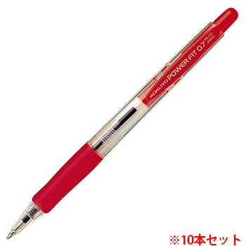 コクヨ PR-100R 再生樹脂ボールペン パワーフィット  0.7mm 赤 (917-0445)1セット=10本