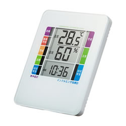 サンワサプライ CHE-TPHU2WN 熱中症&インフルエンザ表示付きデジタル温湿度計（警告ブザー設定機能付き）