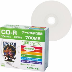 HIDISC HDCR80GP10SC データ用CD-R 700MB 52倍速 ホワイトワイドプリンタブル 5mmスリムケース 