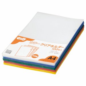0184687 カラークリアホルダー(アソートタイプ) A4 5色 1セット(500枚:各色100枚) 汎用品 (719-305