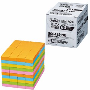 3M 5004SS-NE ポスト・イット 強粘着ふせん 業務用パック 75×25mm ネオンカラー5色 (113-4843) 1