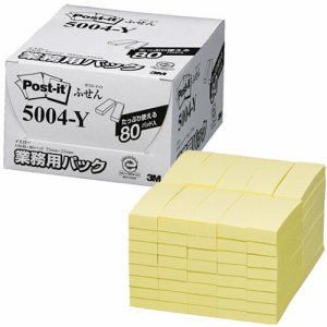 3M 5004-Y ポスト・イット 業務用パック ふせん 再生紙 75×25mm イエロー (819-3469) 1パック=80
