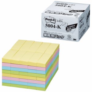 3M 5004-K ポスト・イット 業務用パック ふせん 再生紙 75×25mm 4色 (819-3476) 1パック=80冊
