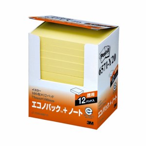 3M 6571-Y20 ポスト・イット エコノパック ノート 再生紙 75×100mm イエロー (819-3421) 1パック