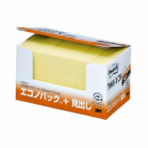 3M 7001-Y20 ポスト・イット エコノパック 見出し 再生紙 50×15mm イエロー (819-3322) 1パック=