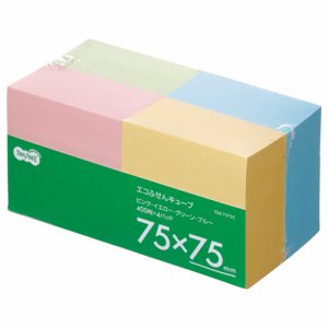 TGK-7575C エコふせん キューブ 75×75mm 4色 4冊パック 汎用品 (518-0639) 1パック=4冊