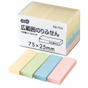 TKK-7525 広範囲のりふせん 75×25mm 4色 10冊パック 汎用品 (419-2626) 1パック=10冊