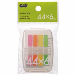 TGK-4406C PETふせん ケース付 44×6mm ブライトカラー4色 1セット 汎用品 (518-0769)