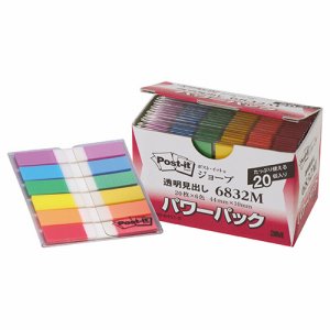3M 6832M ポスト・イット ジョーブ パワーパック 透明見出し 44×10mm 6色×20パック (311-7288)