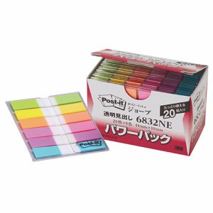 3M 6832NE ポスト・イット ジョーブ パワーパック 透明見出し 44×10mm 6色×20パック (311-7295)