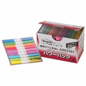 3M 6802MS ポスト・イット ジョーブ パワーパック 透明スリム見出し 44×6mm 9色×20パック (311-7301