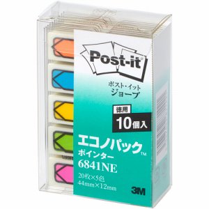 3M 6841NE ポスト・イット ジョーブ エコノパック ポインター 44×12mm 20枚×5色 10シート (414-01