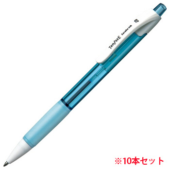 TS-SB07-AB ノック式油性ボールペン（なめらかインク） 0.7mm 黒 軸色アクアブルー 10本セット 汎用品 (913