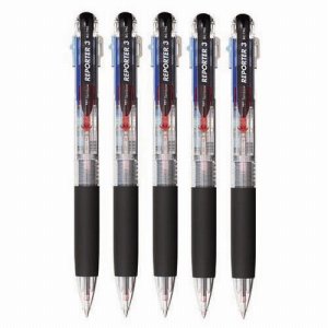 トンボ BC-TRC205P 3色油性ボールペン リポーター3 0.7mm (軸色 透明) 業務用パック (517-8353)