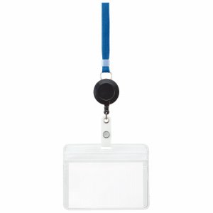 OR-1034-B リール式吊下げ名札 防水チャック付 青 汎用品 (312-6358)