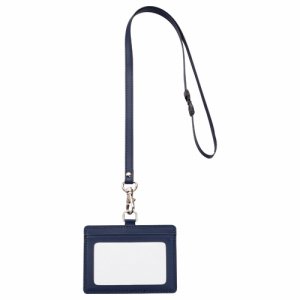 TPUN-B 合皮製ネームカードホルダー ヨコ型 ストラップ付 ブルー 汎用品 (518-4224)