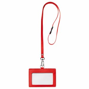 FRONT RLNH-E-R 本革製ネームカードホルダー ヨコ型 ストラップ付 レッド (414-6711)
