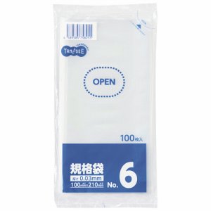 LTR06-TSHK 規格袋 6号 0.03×100×210mm 1セット1000枚 汎用品 (910-5975) 1セット＝1
