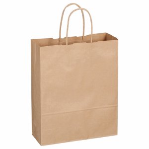 OR-B-S 紙手提袋 丸紐 小 ヨコ260×タテ320×マチ幅100mm 茶無地 汎用品 (518-2343) 1パック＝50