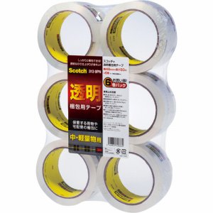 3M 313 6PN スコッチ 透明梱包用テープ 中・軽量物用 厚さ0.065mm 48mm×50m (169-1737) 1パ