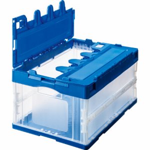 GPOC40FBXT 折りたたみコンテナ フタ付 40L ダークブルー/透明 汎用品 (368-6616)