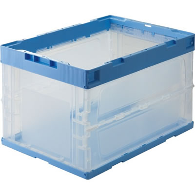 N-50-B 折りたたみコンテナ 一般タイプ フタなし 50L ブルー/透明 汎用品 （869-9680）
