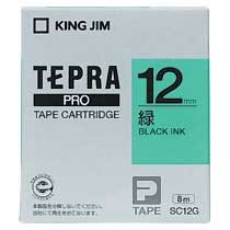 KINGJIM SC12G テプラ PROテープカートリッジ カラーラベル「パステル」 （013-3807） 12mm 緑（黒文