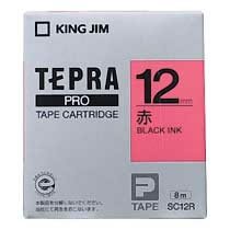 KINGJIM SC12R テプラ PROテープカートリッジ カラーラベル「パステル」 （013-3760） 12mm 赤（黒文
