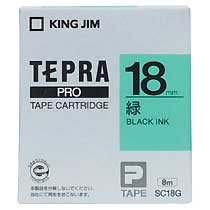 KINGJIM SC18G テプラ PROテープカートリッジ カラーラベル「パステル」 （013-3883） 18mm 緑（黒文