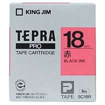KINGJIM SC18R テプラ PROテープカートリッジ カラーラベル「パステル」 （013-3845） 18mm 赤（黒文