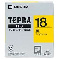 KINGJIM SC18Y テプラ PROテープカートリッジ カラーラベル「パステル」 （013-3852） 18mm 黄（黒文