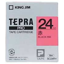 KINGJIM SC24R テプラ PROテープカートリッジ カラーラベル「パステル」 （013-3920） 24mm 赤（黒文