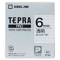 KINGJIM ST6K テプラ PROテープカートリッジ 透明ラベル （013-4422） 6mm （黒文字）