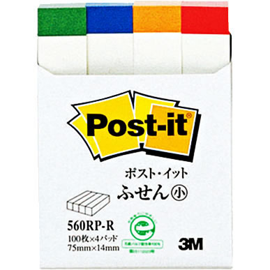 3M 560RP-R ポスト・イット ふせん小 75×14mm レインボー (014-0843) 1パック=100枚×4冊入