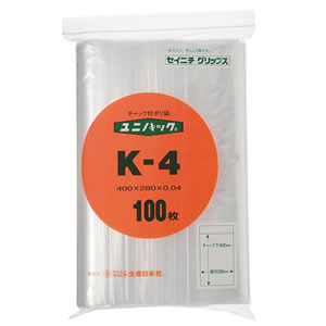 セイニチ K-4 ユニパック チャック付ポリ袋 横280 縦400