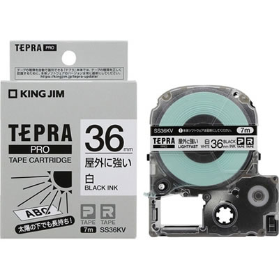 KINGJIM SS36KV テプラPROテープカートリッジ 屋外に強いラベル 36mm 白/黒文字