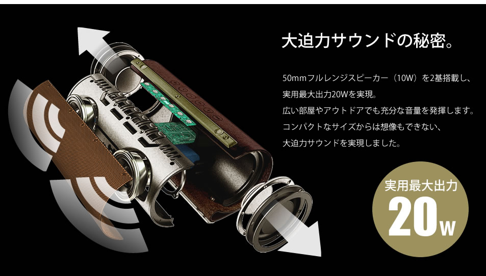 大迫力の3Dサウンド。実用最大出力20wのスピーカー内蔵。