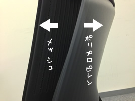 背面部に硬さの異なる異素材を使うことにより、腰部はしっかりと支え、背上部は包み込むように支えます