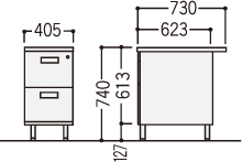 旧JISデスクOFシリーズ（2段脇机）の寸法図