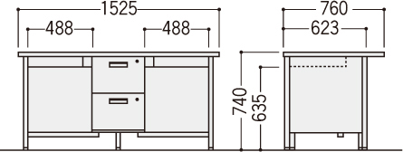 旧JISデスクOFシリーズ（2人用机）の寸法図