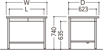 旧JISデスクOFシリーズ（平机）の寸法図