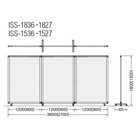 ISS-1836PM ライオン事務器 アイソス 展示レザーパネル 3連 総開口3600