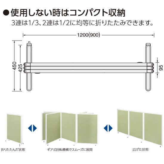 使わないときは綺麗に折りたたんで省スペース収納が可能。3枚のパネルはぴったり重なります。