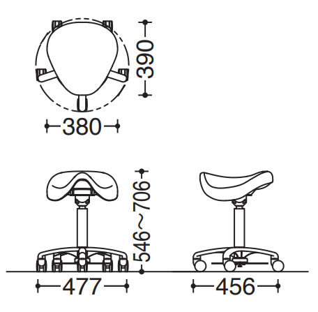 ハンズフリースツール（サドルタイプ）寸法図