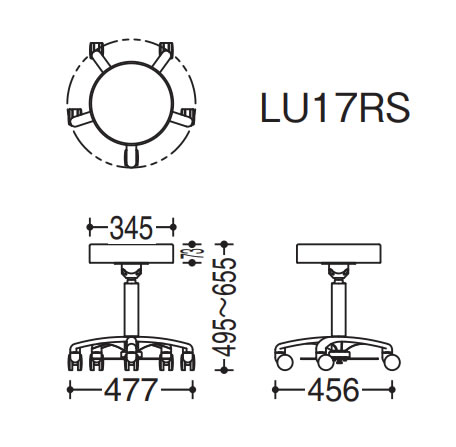 ハンズフリースツール（ラウンドタイプ）寸法図