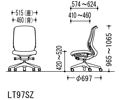 寸法図 シルフィータイプ ハイバック肘なし