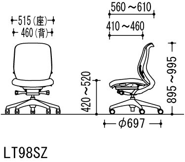 寸法図 シルフィータイプ ローバック肘なし