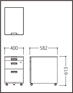 寸法図（LCS-ワゴン 3段引出し）