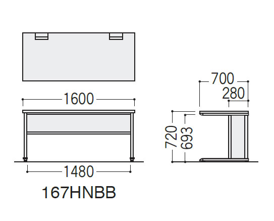 VP-FN167HNBB トヨセット 役員用平机 幅1600 VP-FNシリーズ ブラック 