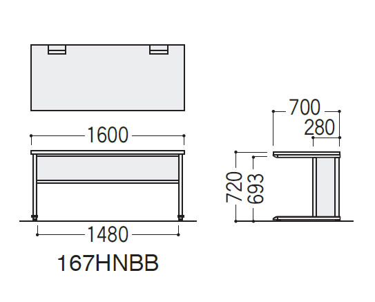 寸法図（天板幅1600mm）